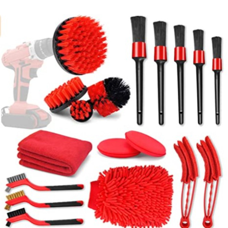 Car Detailing Brush - Autoreinigingsborstelset met booropzetstukken, borstels van zwijnenhaar