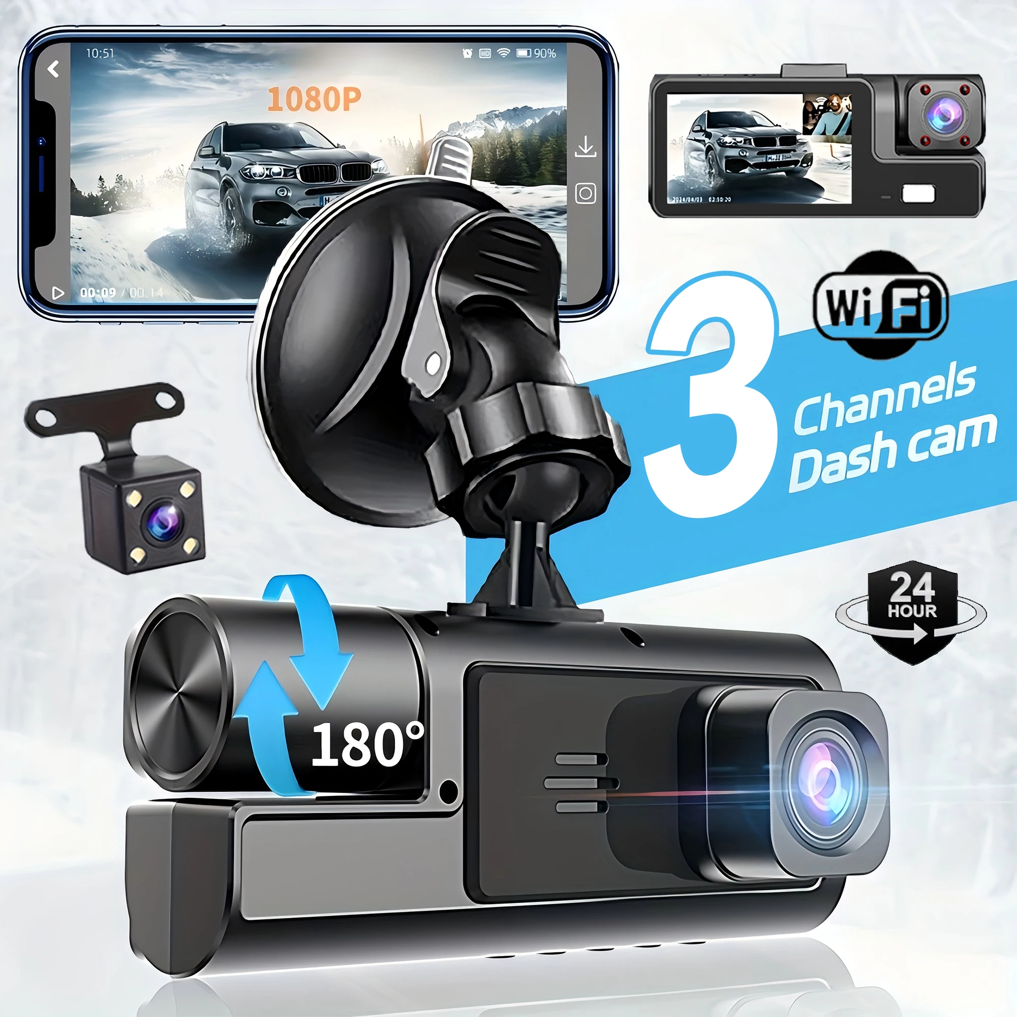 D.A.D Car Accessories - 3Camera Dash Cam Voor Auto Camera